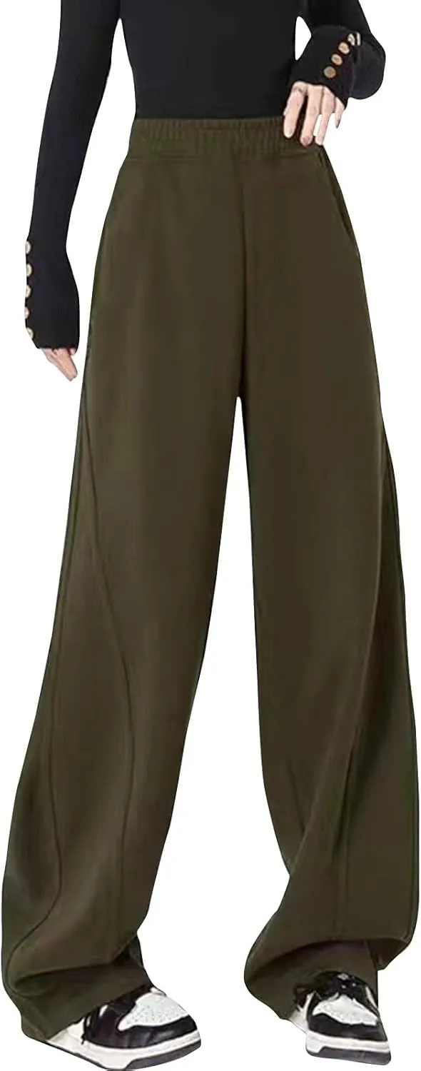 Women Active Jogger Sweatpants High Waisted Pants Lounge Bottoms Fleece Wide Leg Baggy Athletic Joggers Pants Pockets
