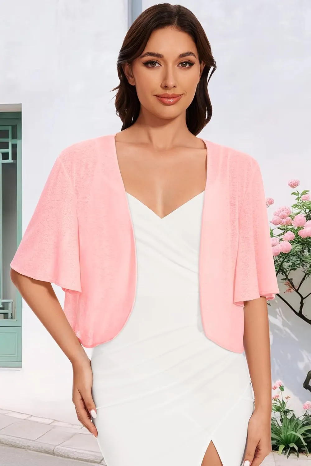 Women Bolero Shrug Cardigan Open Front Cover Up Sheer Short Sleeve Kimonos for Evening Dress