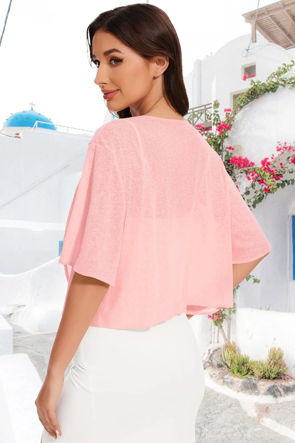 Women Bolero Shrug Cardigan Open Front Cover Up Sheer Short Sleeve Kimonos for Evening Dress