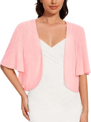 Women Bolero Shrug Cardigan Open Front Cover Up Sheer Short Sleeve Kimonos for Evening Dress