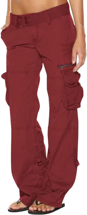 Women Cargo Pants Low Rise Tactical Pants Comfy Hiking Pants with Pockets Straight Leg Parachute Pants Long Trousers