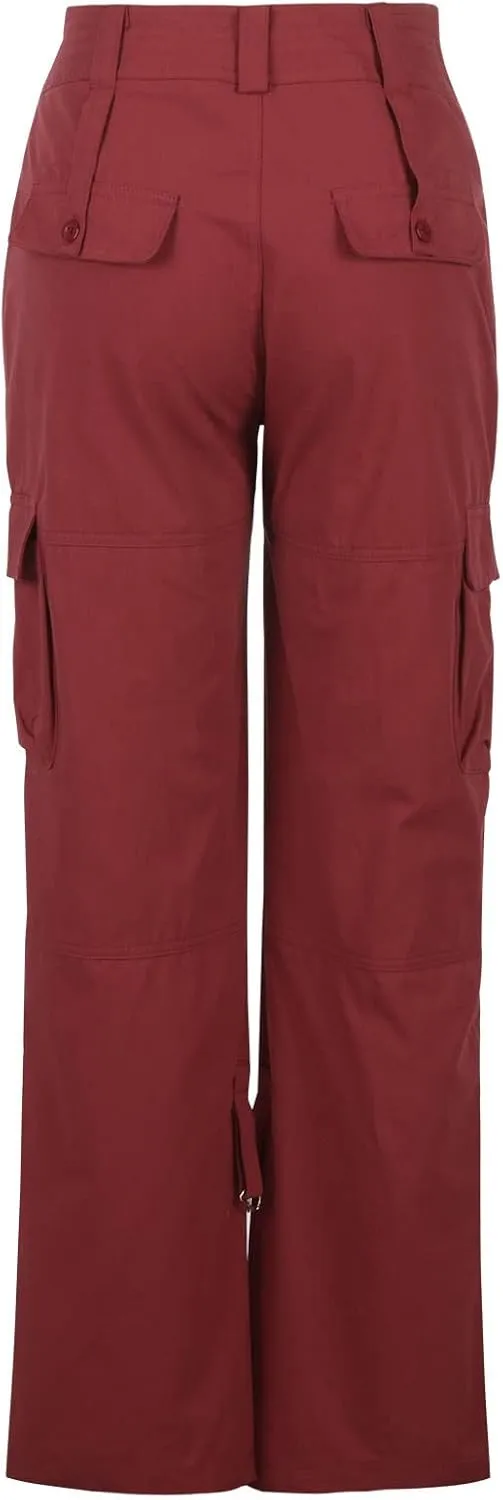 Women Cargo Pants Low Rise Tactical Pants Comfy Hiking Pants with Pockets Straight Leg Parachute Pants Long Trousers
