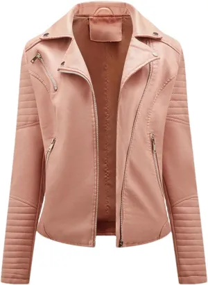 Women Faux Leather Jacket Moto Biker Zipper Jacket Spring Autumn Motorcycle Coat Red Black Yellow Brown Coat