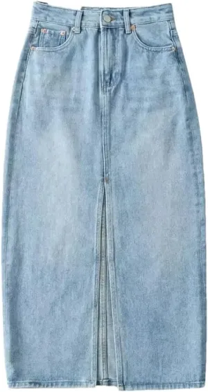 Women High Waist Denim Skirts A-Line Full Stretch Split Loose Fit Femme Elegant Denim Bottoms