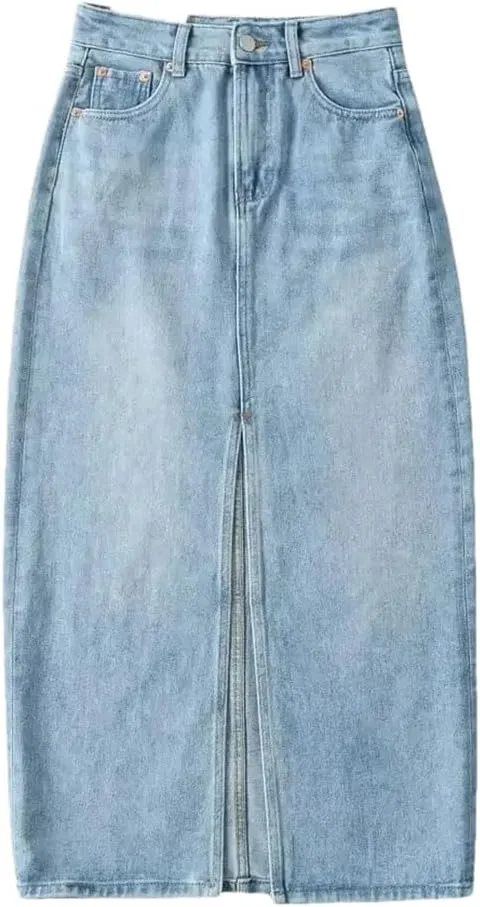 Women High Waist Denim Skirts A-Line Full Stretch Split Loose Fit Femme Elegant Denim Bottoms