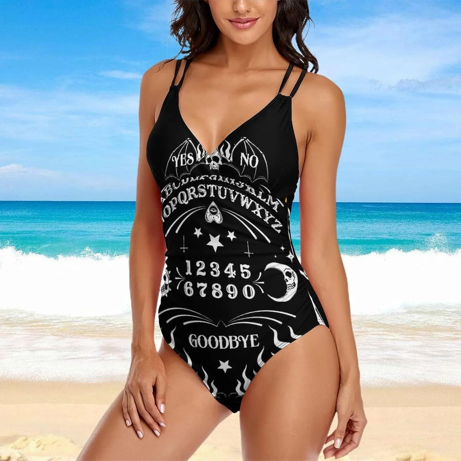 Women One Piece Swimsuit Monokini Halter Neck Swimdress Retro Boho Beachwear