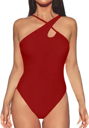 Women One Piece Swimsuits Color Block Slimming Swimsuits Halter Push up Bathing Suits Retro Ruched Swimwear