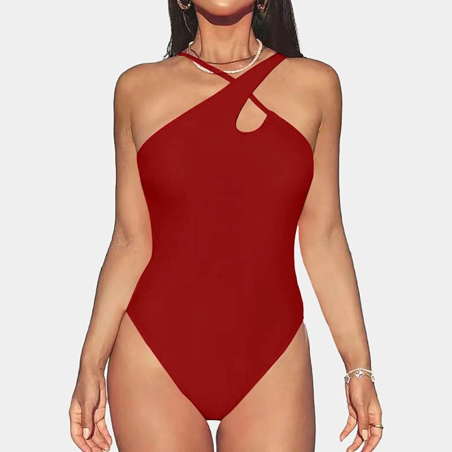 Women One Piece Swimsuits Color Block Slimming Swimsuits Halter Push up Bathing Suits Retro Ruched Swimwear