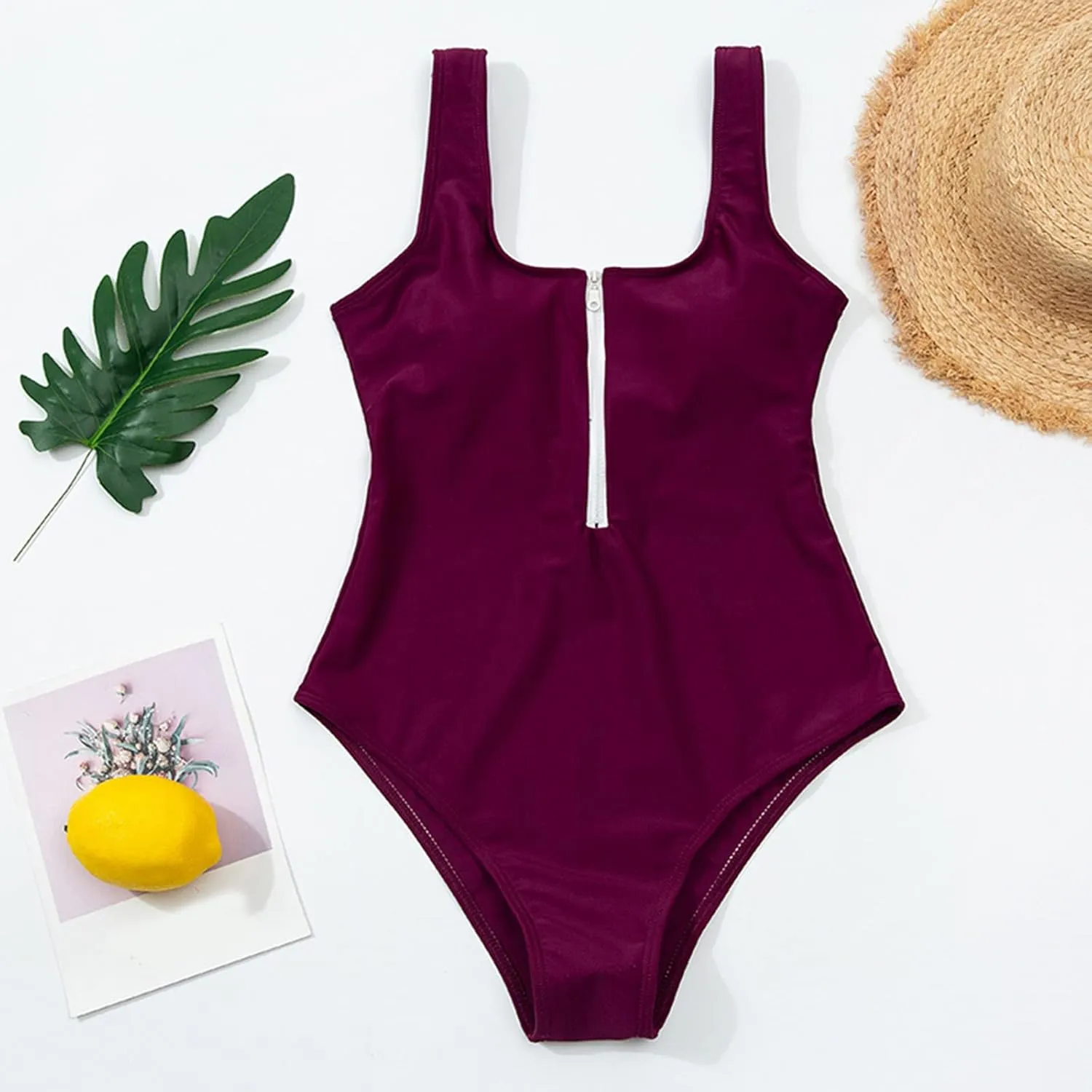 Women One Piece Swimsuits Cutout V Neck Tummy Control O Ring Sexy Swimsuits Vintage Bathing Suits Push up Swimwear