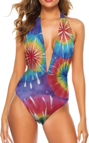 Women One Piece Swimsuits Monokini Backless V Neck Swimwear Elegant Beachwear