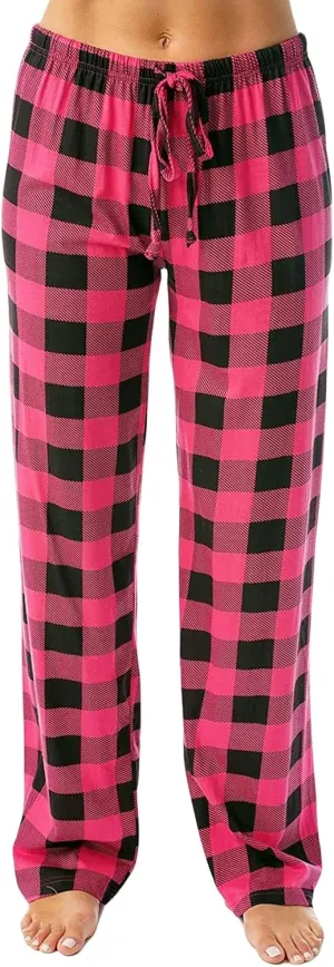 Women Pajama Pants Sleepwear Buffalo Plaid Pajamas Jersey Sleep Pants Stretch Bottoms Drawstring Straight Leg Trousers