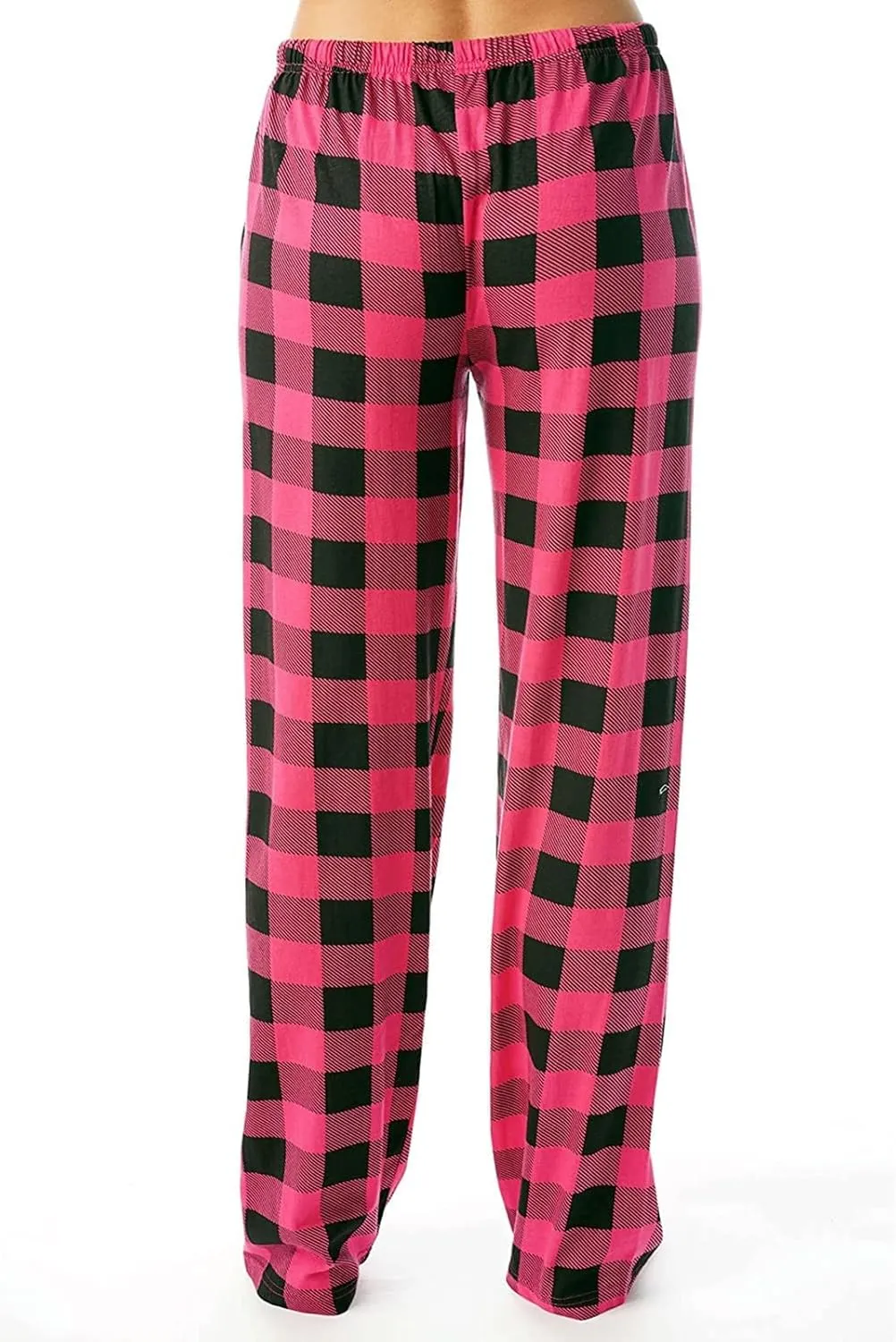 Women Pajama Pants Sleepwear Buffalo Plaid Pajamas Jersey Sleep Pants Stretch Bottoms Drawstring Straight Leg Trousers