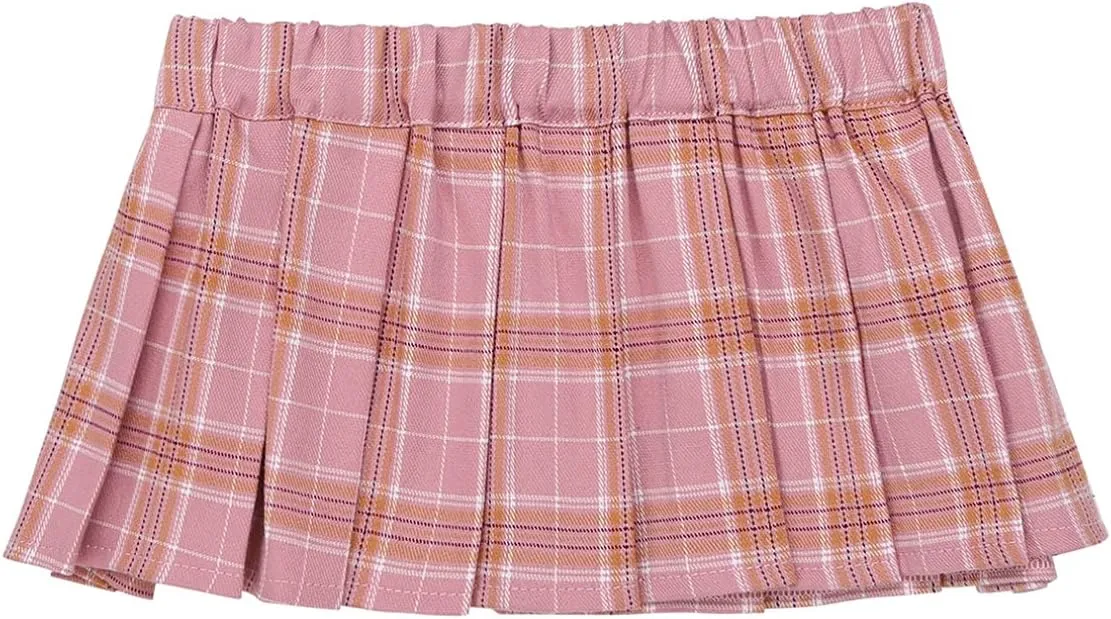 Women Plaid Mini Pleated Skirts Elastic Waist Lingerie Miniskirts Fancy Crossdress Clubwear