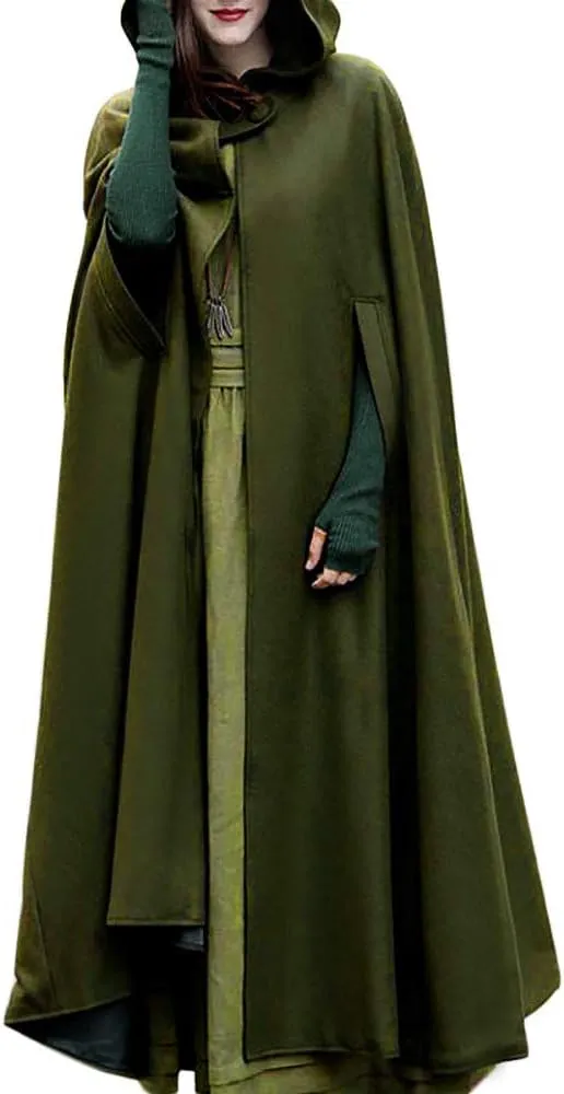 Women Wool Blend Hooded Cape Poncho Maxi Cloak Coat Ladies Gothic Open Front Cardigan Jacket Winter Solid Long Poncho