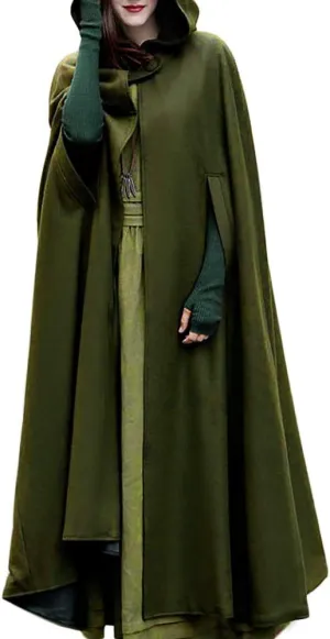 Women Wool Blend Hooded Cape Poncho Maxi Cloak Coat Ladies Gothic Open Front Cardigan Jacket Winter Solid Long Poncho