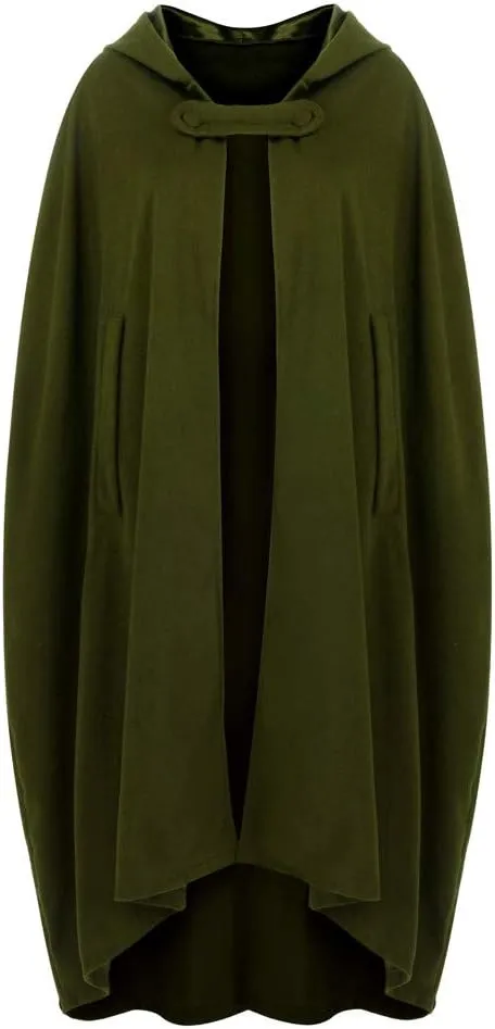 Women Wool Blend Hooded Cape Poncho Maxi Cloak Coat Ladies Gothic Open Front Cardigan Jacket Winter Solid Long Poncho
