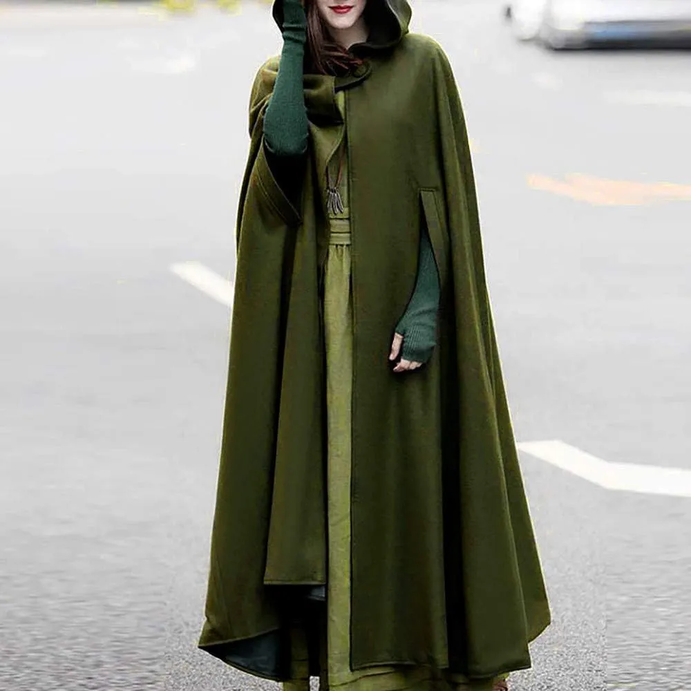 Women Wool Blend Hooded Cape Poncho Maxi Cloak Coat Ladies Gothic Open Front Cardigan Jacket Winter Solid Long Poncho
