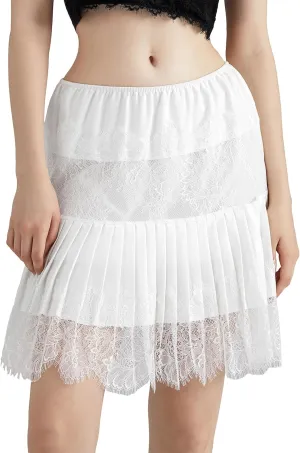 Women Y2k Lace Mini Skirts Low Rise Pleated Ruffle Trim Half Lace Slip Skirt Fairy Mesh Layered Flowy Short Skirts Underskirt