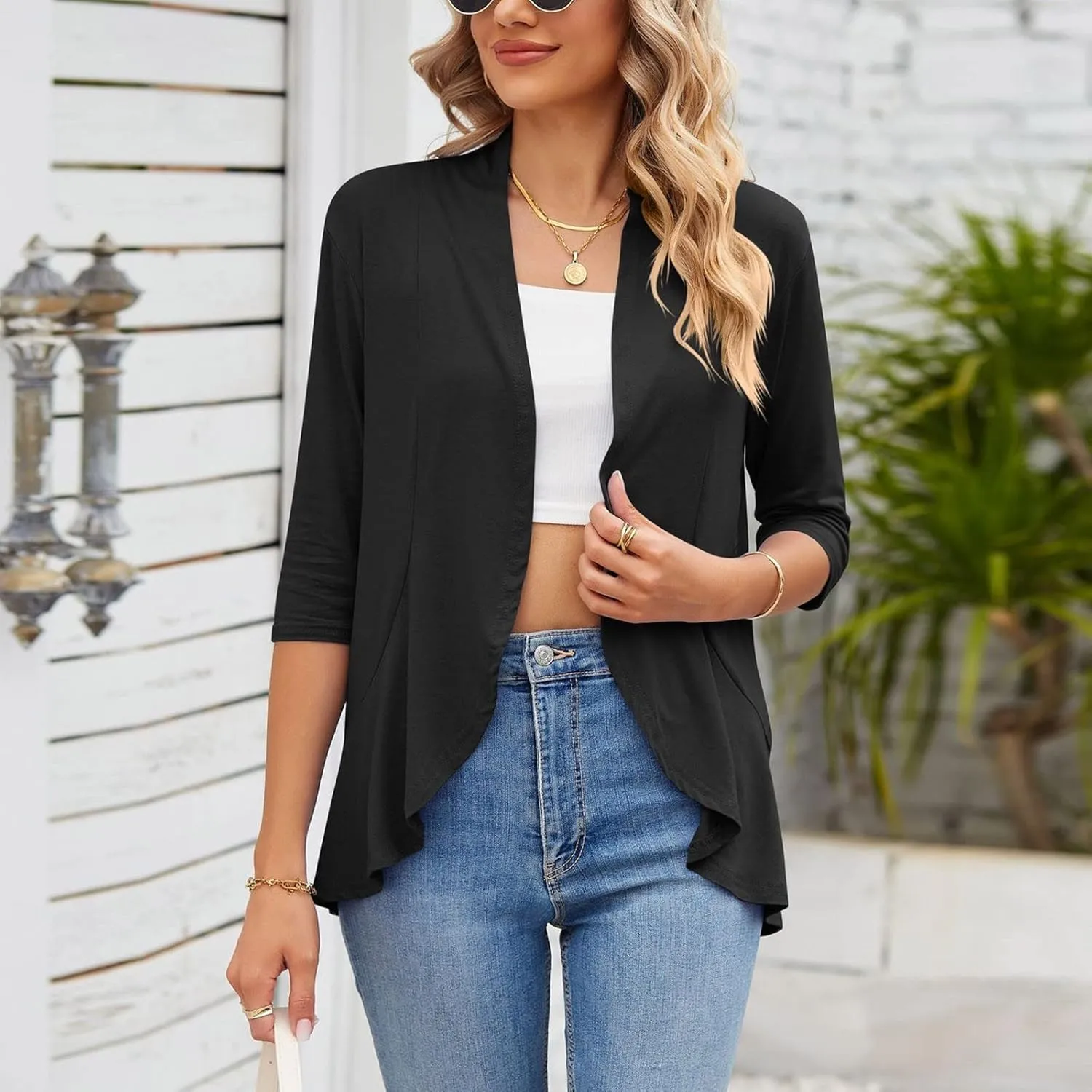 Women's 2024 Fall Open Front Chunky Kimonos Thin Fashion Coat Women's Coat Button Down Loose Cardigan Outwear