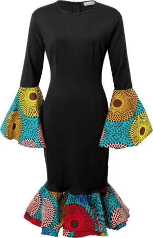 Women's African Fashion Ankara Print Dress Traditional Casual Outfits Attire