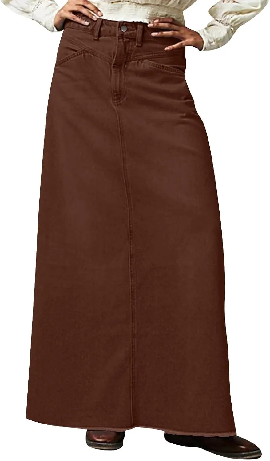 Women's Boho Skirts Summer Casual Loose Trendy Elastic Waist Solid Color Sun Beach Long Maxi Denim Skirt, S-XL