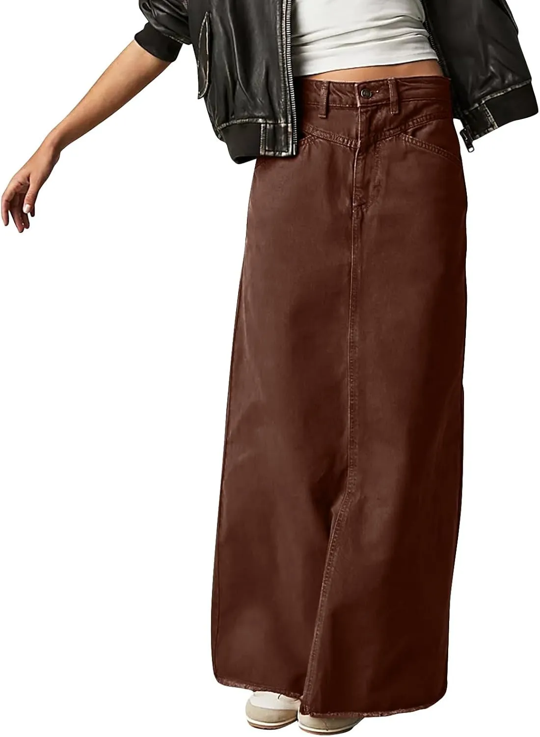 Women's Boho Skirts Summer Casual Loose Trendy Elastic Waist Solid Color Sun Beach Long Maxi Denim Skirt, S-XL