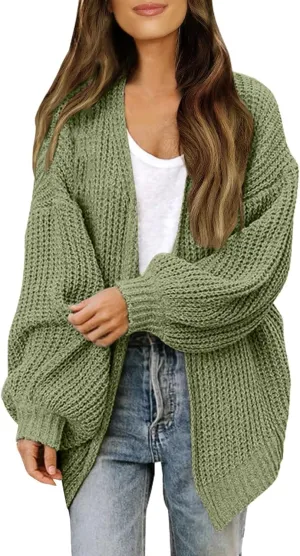 Women's Cardigan Open Front Long Lantern Sleeve Sweater Coats Fall 2024 Oversized Chunky Knit Outwear with Pockets