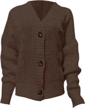 Women's Cardigan Sweater 2024 Fall Winter Casual Long Sleeve Open Front Cardigans Button Down Knit Chunky Outwear Coats