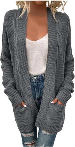 Womens Chunky Sweater Open Front Cardigans Baggy Lightweight Cable Knit Long Cardigan Sweaters Trendy Outwear Coats