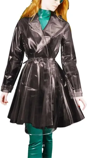Women’S Clear PVC Trench Rain Poncho Coat Belted Clubwear Night Party Jacket