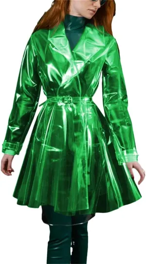 Women’S Clear PVC Trench Rain Poncho Coat Belted Clubwear Night Party Jacket