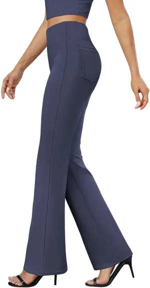Womens Dress Pants Stretchy High Waisted Bell-Bottoms Slacks Office Business Casual Bootcut Trousers with Pockets