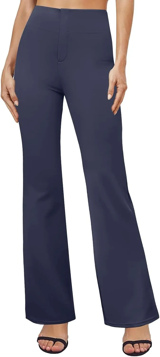 Womens Dress Pants Stretchy High Waisted Bell-Bottoms Slacks Office Business Casual Bootcut Trousers with Pockets