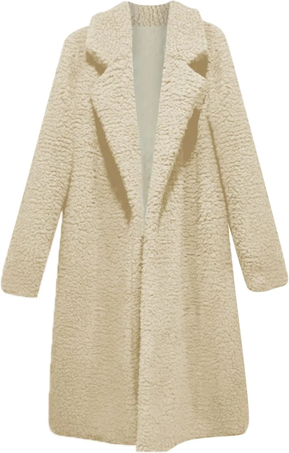 Womens Fashion Solid Length Wool Coat Long Sleeve Open Front Outwear Casual Warm Loose Overcoat Outdoor Winter Clothes