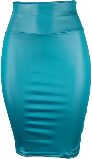 Womens Faux Leather Skirt Trendy High Waisted Pencil Skirts Midi Below Knee Bodycon Skirt Dressy Work Business Skirts