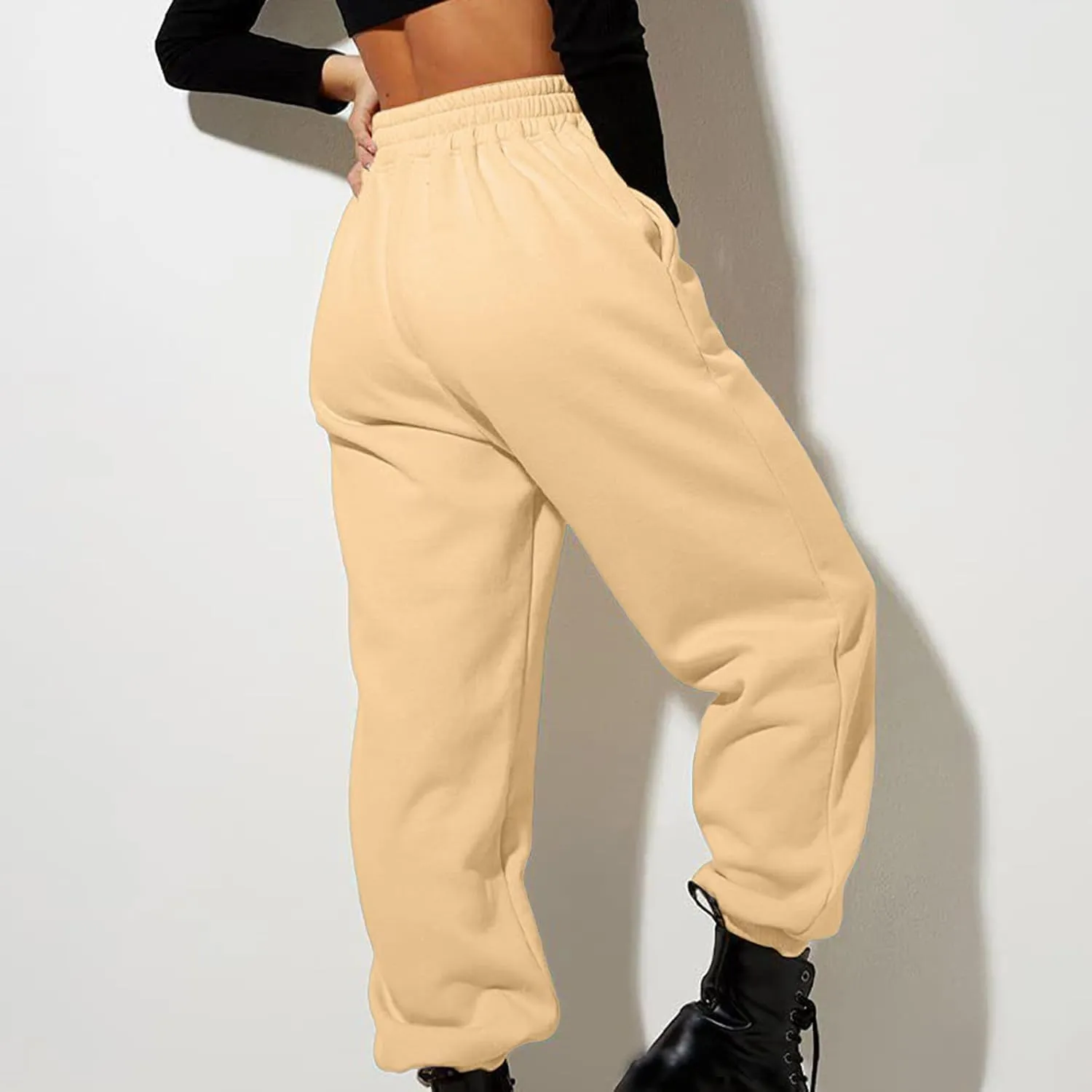 Women's Fleece Lined Joggers High Waisted Sweatpants Drawstring Strech Jogger Workout Active Baggy Lounge Bottoms