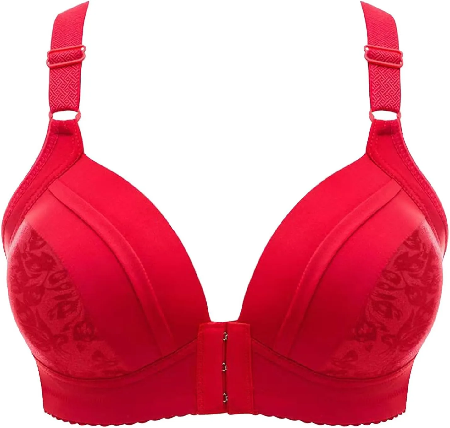 Women's Front Closure Lace Bra, No Underwire Unlined Plus Size Lacy Full Coverage Bralettes for Women with Support