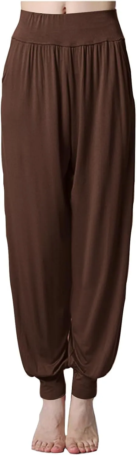 Womens Harem Pants Cozy Wide Leg Yoga Pants High Waisted Lounge Pants Casual Workout Jogger Pants with Pocket