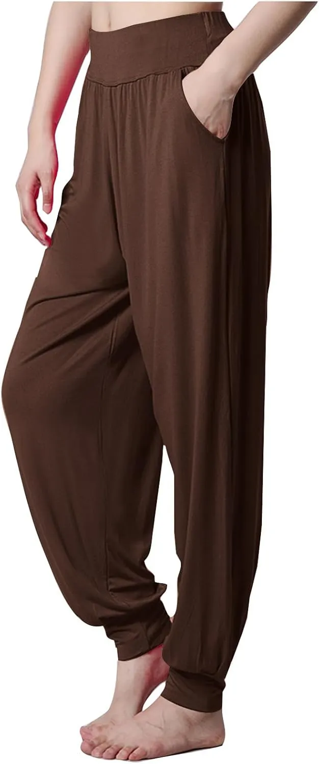 Womens Harem Pants Cozy Wide Leg Yoga Pants High Waisted Lounge Pants Casual Workout Jogger Pants with Pocket