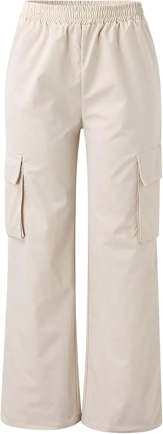 Women's High Waisted Cargo Pants Wide Leg Casual Pants Multi Pockets Straight Trousers Combat Military Trousers