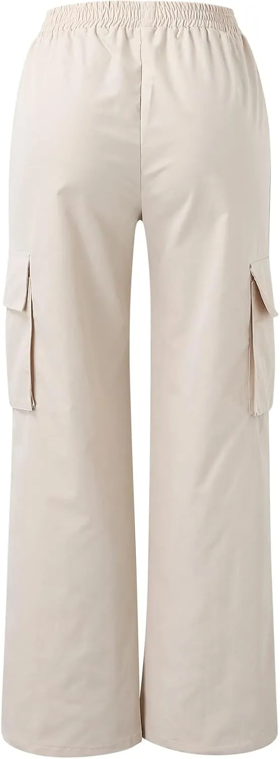 Women's High Waisted Cargo Pants Wide Leg Casual Pants Multi Pockets Straight Trousers Combat Military Trousers