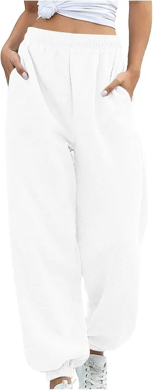 Women's High Waisted Sweatpants Cinch Bottom Sporty Active Joggers Pants Workout Baggy Lounge Bottoms with Pockets