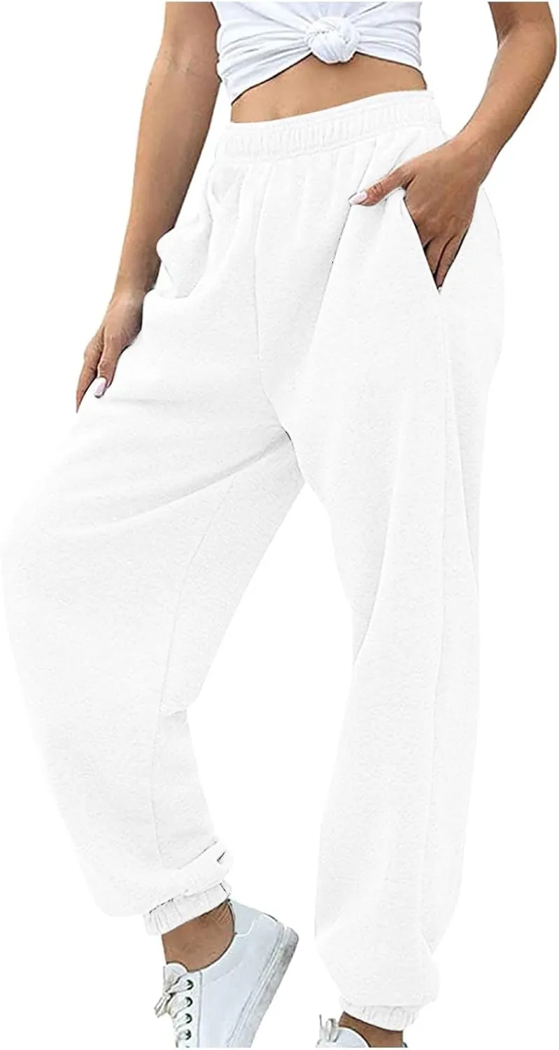 Women's High Waisted Sweatpants Cinch Bottom Sporty Active Joggers Pants Workout Baggy Lounge Bottoms with Pockets