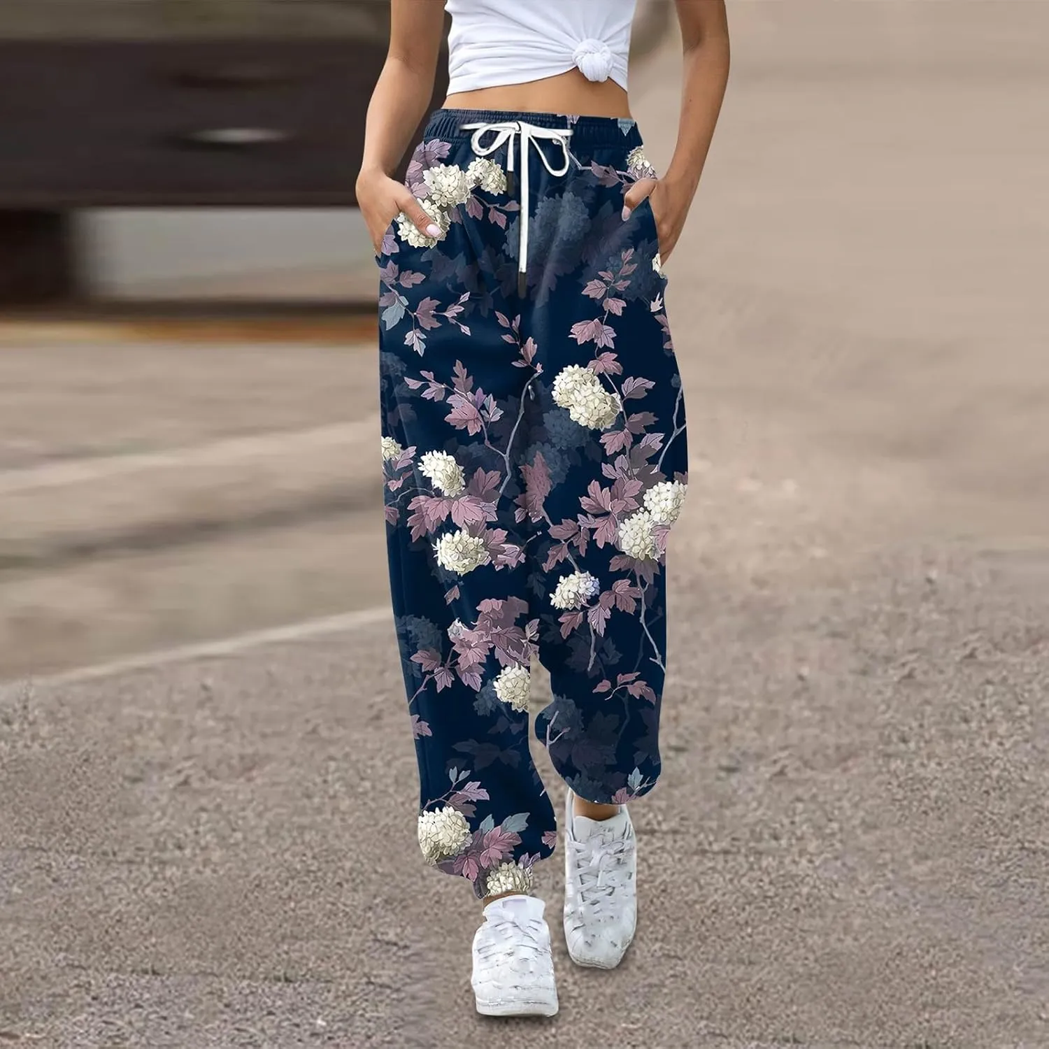 Women's High Waisted Sweatpants Workout Active Joggers Pants Bottoms Leaf Print Fall Fashion Outfits Y2k Clothes 2025