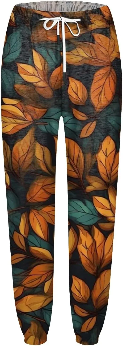 Women's High Waisted Sweatpants Workout Active Joggers Pants Bottoms Leaf Print Fall Fashion Outfits Y2k Clothes 2025