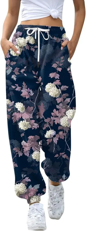 Women's High Waisted Sweatpants Workout Active Joggers Pants Bottoms Leaf Print Fall Fashion Outfits Y2k Clothes 2025