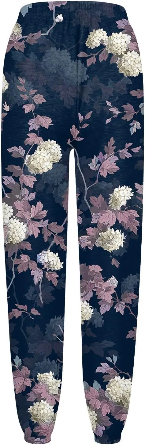 Women's High Waisted Sweatpants Workout Active Joggers Pants Bottoms Leaf Print Fall Fashion Outfits Y2k Clothes 2025