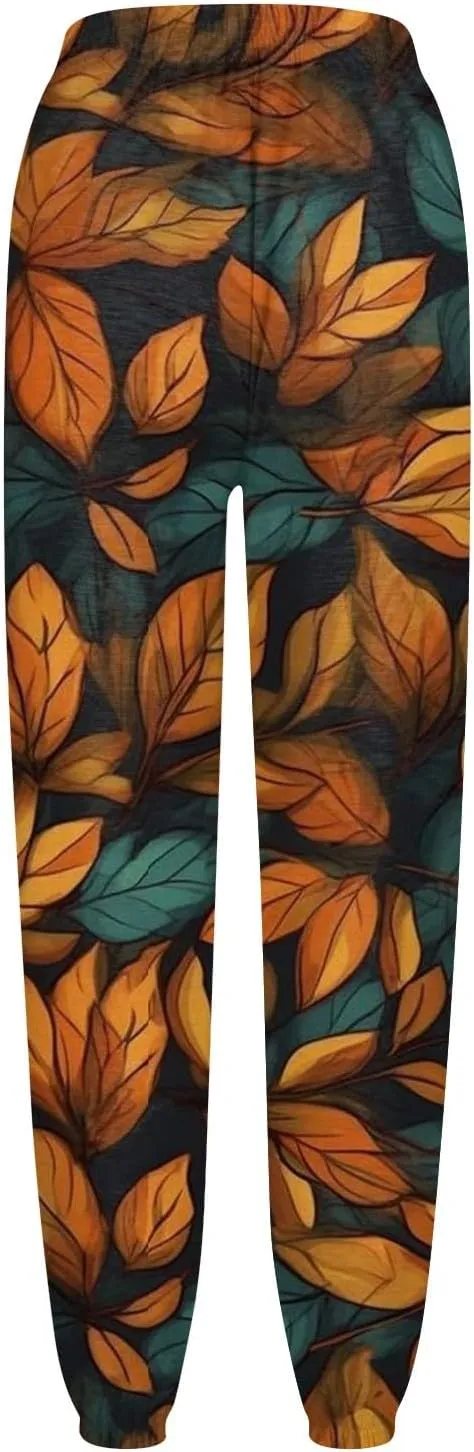 Women's High Waisted Sweatpants Workout Active Joggers Pants Bottoms Leaf Print Fall Fashion Outfits Y2k Clothes 2025