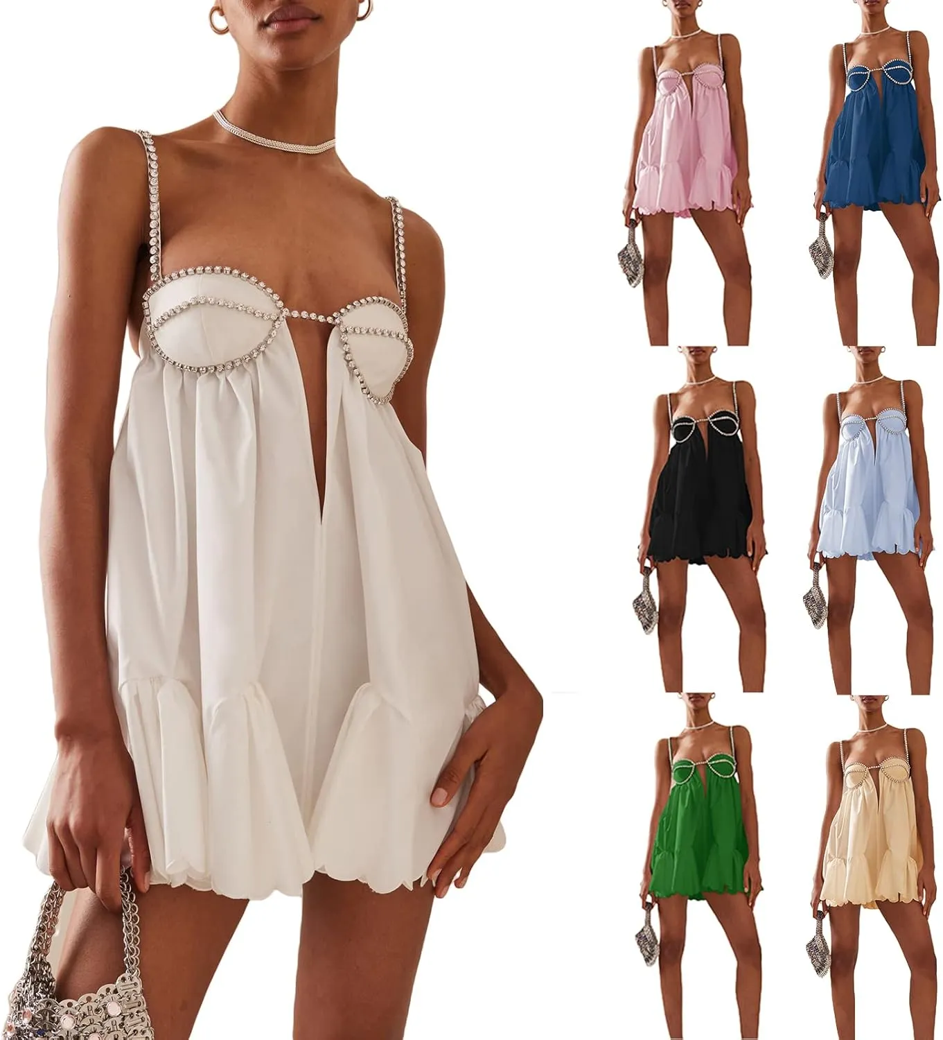 Women's Lace Mini Dress Elegant Ruffle Ruched Spaghetti Strap V Neck Low Cut Bodycon Dress Party Club Swing Dress Clubwear