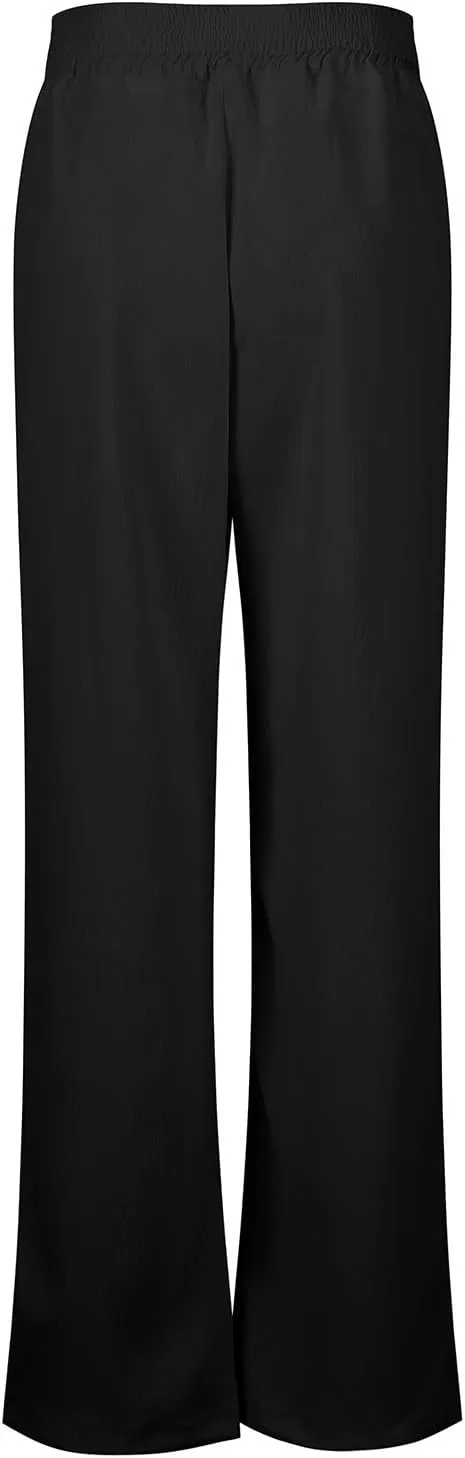 Womens Linen Pants Crossover High Waisted Wide Leg Pants Summer Casual Beach Pants Flowy Palazzo Pants with Pockets